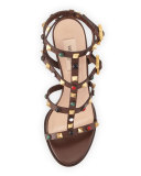 Leather Rockstud 90mm City Sandal, Cacao/Multi