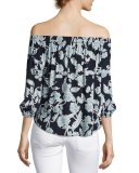 Floral Cold-Shoulder Top, Navy