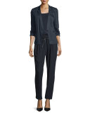 Adrian One-Button Charmeuse Blazer, Ink