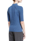 Macie Half-Sleeve Mock-Neck Cashmere Sweater, Blue Multi