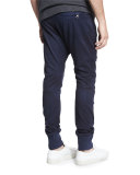 Drawstring Twill Biker Pants, Blue Navy