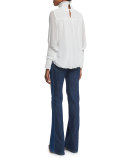 Embroidered Ruffle-Trim Top, Off White