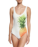 Kelly Pineapple-Print One-Piece Swimsuit, White