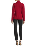 Gathered Asymmetric Surplice-Neck Cashmere Sweater, Ruby Red 