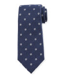 Neat Flower-Print Oxford Silk Tie
