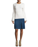 Pleated Denim A-Line Skirt, Maritime