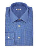 Saturated Micro-Check Long-Sleeve Dress Shirt, Navy