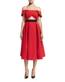 Ayelette Cutout Double-Crepe Dress, Red