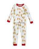Jersey Reindeer Pajama Set, Aqua/Fuchsia, Size 10-12