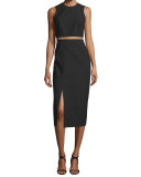 Theo Crepe Pencil Skirt, Black