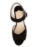Crisscross Suede Platform Sandal, Black (Nero)