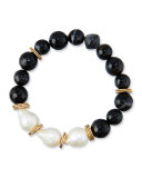 Black Agate & Baroque Pearl Bracelet, Black