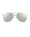 Mirrored Aviator Sunglasses, White Gold/Platinum