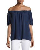 Kendal Off-the-Shoulder Silk Top, Blue