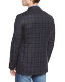 Super 140s Plaid Two-Button Sport Coat, Gray/Navy