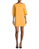 Crepe Boat-Neck 3/4-Sleeve Shift Dress, Orange