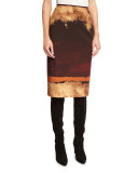 Graphic-Print Pencil Skirt, Cabernet Multi