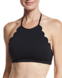 Mott Scalloped High-Neck Halter Swim Top, Blue