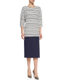 Long Punto Milano Pencil Skirt, Granite 