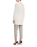 Long Rib-Trim Knit Vest, Cream