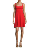 Sleeveless Crepe Bralette A-Line Dress, Scarlet