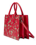 Arabesque Canvas Top Handle Bag, Red