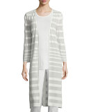 Long-Sleeve Sheer-Striped Long Duster Coat