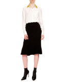 Paillette-Collar Button-Front Blouse, Natural White