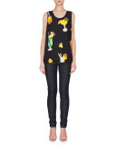 Scoop-Neck Cocktail-Print Tank, Black/Multi
