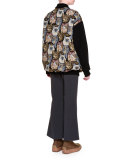 Cat-Embroidered Bomber Jacket, Black