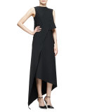 Sleeveless Asymmetric Midi Dress, Black