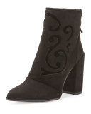 Florish Velvet-Inset Bootie, Black