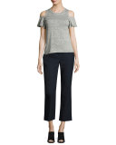 Slub Cropped Straight-Leg Suiting Pants, Navy