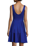 Sleeveless Satin Fit-and-Flare Cocktail Dress, Blue