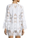 Karla Lace-Up Hibiscus Coverup Dress, Pure White