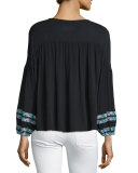Bogo Long-Sleeve Embroidered Top, Black