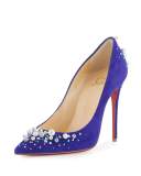 Candidate Pearly-Embellished Suede Red Sole Pump, Purple Pop