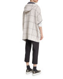 Windowpane-Check Hooded Zip Jacket, Grainy White