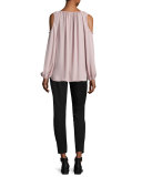 Cathy Cold-Shoulder Silk Blouse, Pink