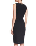 Crinkle Knit Scoop-Neck Sheath Dress, Caviar/Gold