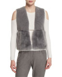 Carly Cropped Shearling Vest, Granite