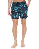 Moorea Toucan-Print Swim Trunks, Navy
