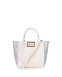 Ines Small Calfskin/Suede Shopper Bag, White/Gray