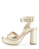 Metallic Platform Ankle-Wrap Sandal, Pyrite