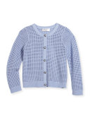 Textured Mesh Button-Front Cardigan, Size 4-7