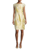 Cap-Sleeve Floral Sheath Dress, Limoncello