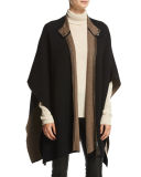 Long Leather-Trim Stretch-Wool Poncho