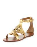 Zoey Leather Logo Flat Sandal, Gold