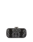 Oval Ostrich Lace Minaudiere, Black/White