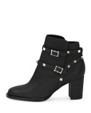 Rockstud Leather Chunky-Heel Boot, Nero 